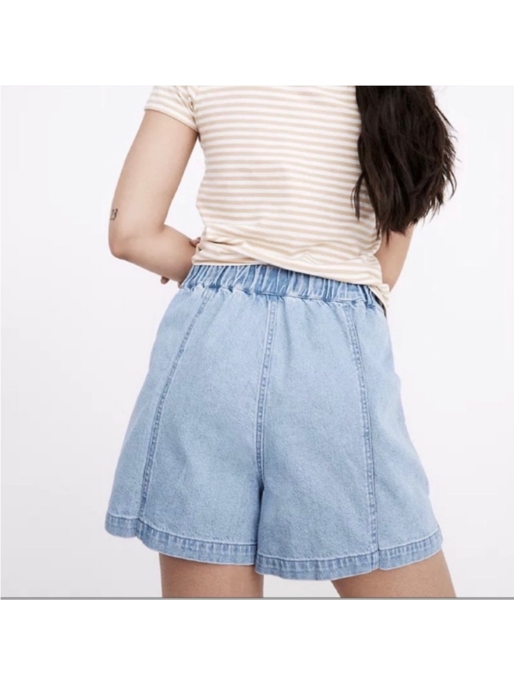 Light Blue Denim Women's Elastic Waist Shorts